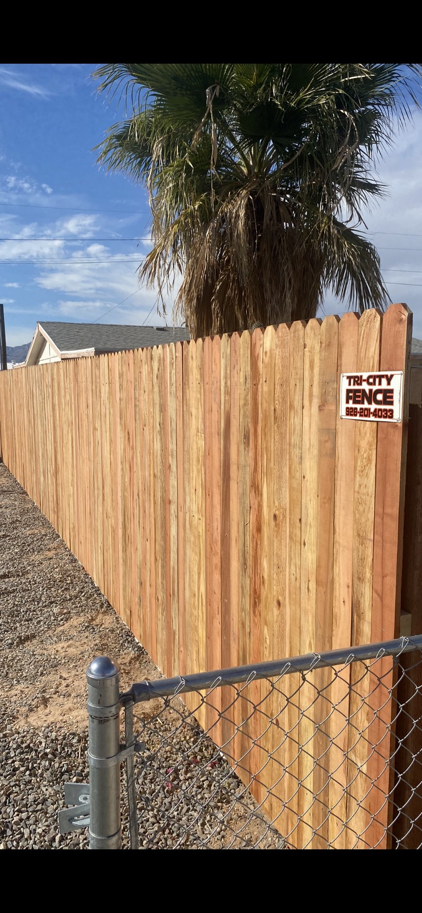 Completed wood fencing installed by Tri-City Fence